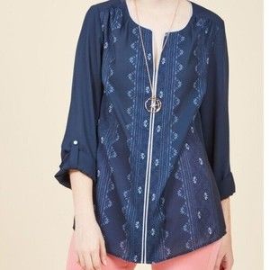 ModCloth Podcast Co Host Blouse Navy Floral Top Size 2X Plus